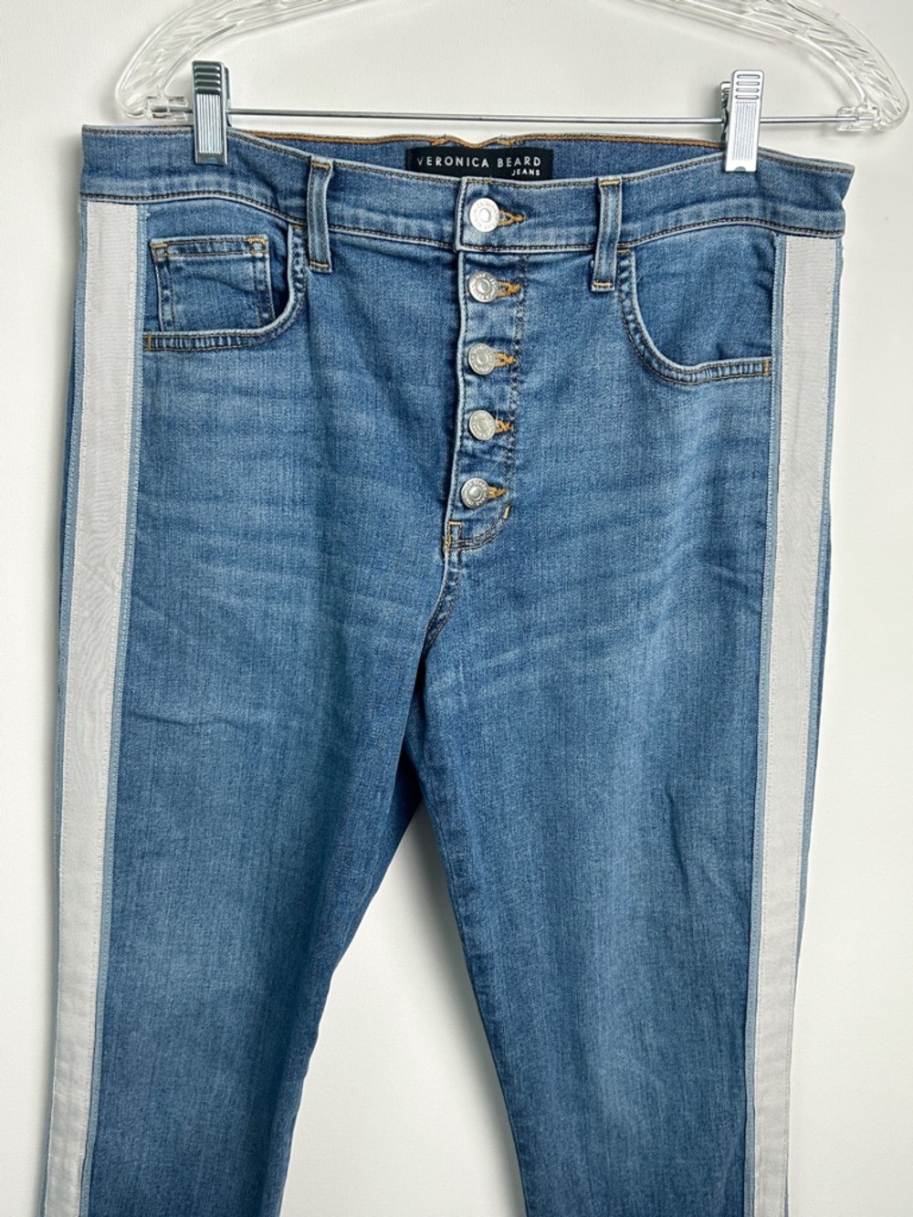 Veronica Beard Debbie Jeans Beacon Stripe Button Fly Women's 31 Size 12 Blue - Picture 3 of 15